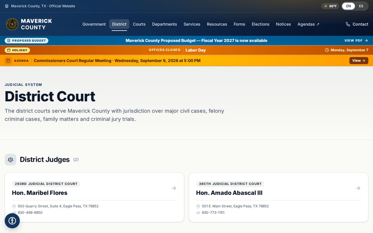 Maverick County District Court docket jurisdiction for the 293rd and 365th courts