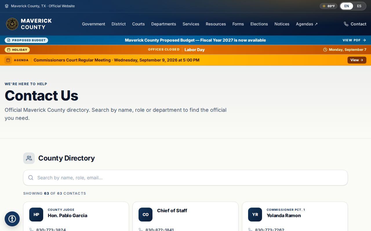 Maverick County court docket directory for clerks judges and coordinators