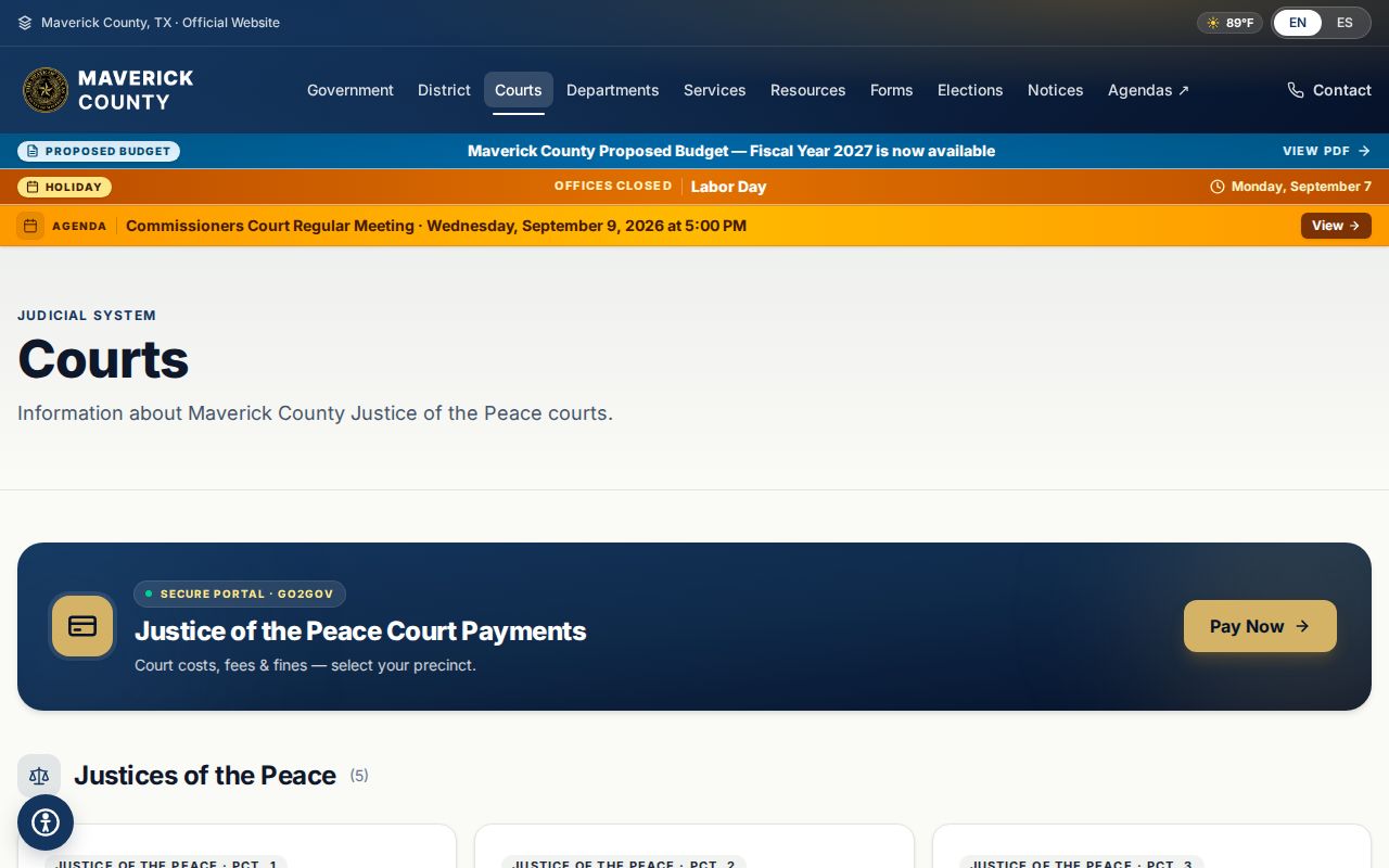 Maverick County court docket contacts for five Justice of the Peace places